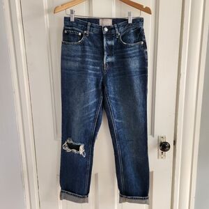 Everlane Jeans Womens 26 Cheeky Crop Medium Wash Button Fly Distressed